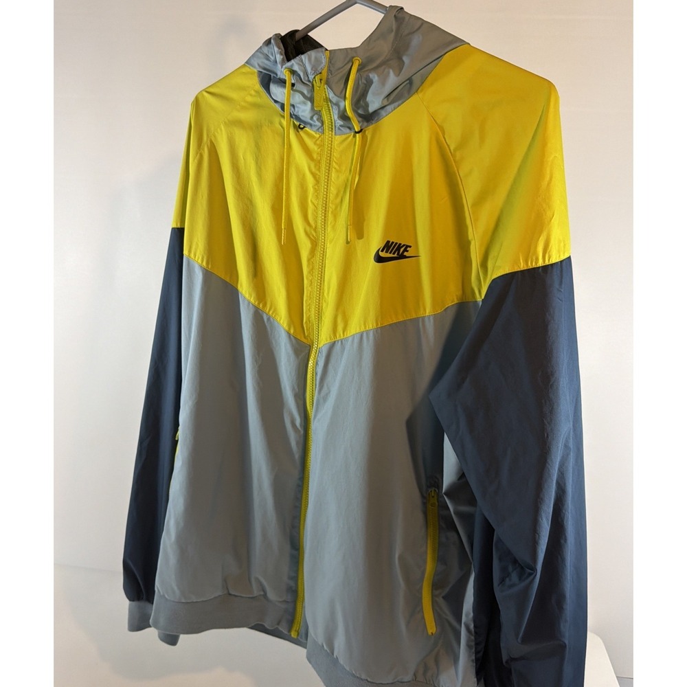 Rare Nike Windbreaker Windrunner Jacket Nylon Glanz Gray Yellow Blue Size XXL